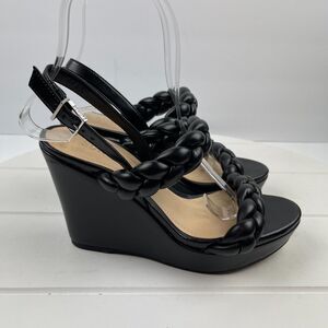 SCHUTZ Womens Size 7B Zaria Black Leather Wedge Sandals